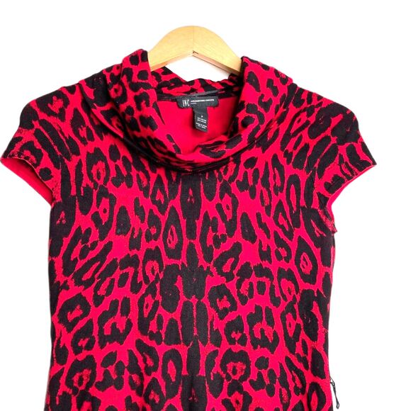 INC Women'ss Red Leopard Ocelot Print Cowl Neck Top Short Sleeve Punk Size P - Picture 3 of 9